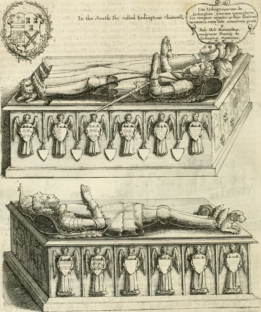 An illustration from The antiquities of Warwickshire illustrated : from records, leiger-books, manuscripts, charters, evidences, tombes, and armes : beautified with maps, prospects, and portraictures, 1656, leaf 631
