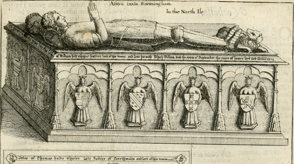 An illustration from The antiquities of Warwickshire illustrated : from records, leiger-books, manuscripts, charters, evidences, tombes, and armes : beautified with maps, prospects, and portraictures, 1656, leaf 634