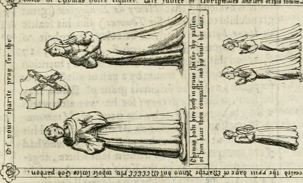 An illustration from The antiquities of Warwickshire illustrated : from records, leiger-books, manuscripts, charters, evidences, tombes, and armes : beautified with maps, prospects, and portraictures, 1656, leaf 634