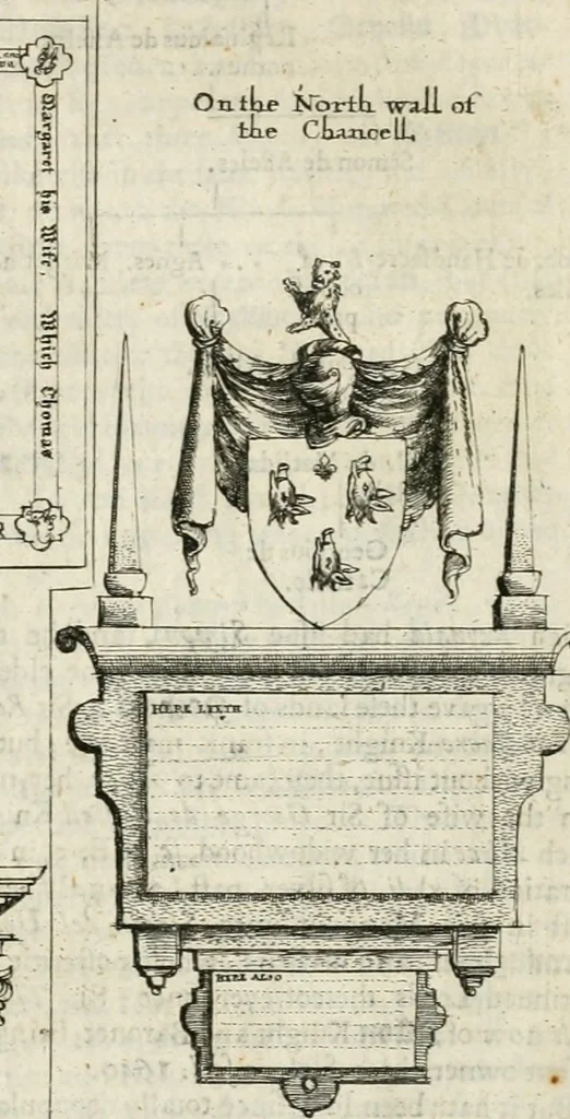 An illustration from The antiquities of Warwickshire illustrated : from records, leiger-books, manuscripts, charters, evidences, tombes, and armes : beautified with maps, prospects, and portraictures, 1656, leaf 634