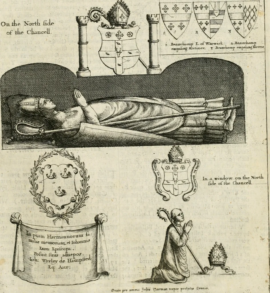 An illustration from The antiquities of Warwickshire illustrated : from records, leiger-books, manuscripts, charters, evidences, tombes, and armes : beautified with maps, prospects, and portraictures, 1656, leaf 660