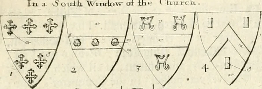An illustration from The antiquities of Warwickshire illustrated : from records, leiger-books, manuscripts, charters, evidences, tombes, and armes : beautified with maps, prospects, and portraictures, 1656, leaf 705