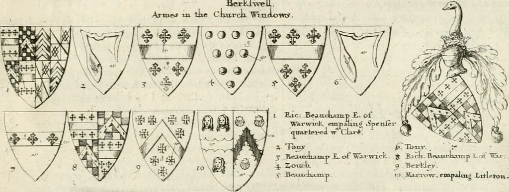 An illustration from The antiquities of Warwickshire illustrated : from records, leiger-books, manuscripts, charters, evidences, tombes, and armes : beautified with maps, prospects, and portraictures, 1656, leaf 710