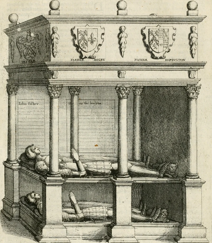An illustration from The antiquities of Warwickshire illustrated : from records, leiger-books, manuscripts, charters, evidences, tombes, and armes : beautified with maps, prospects, and portraictures, 1656, leaf 716