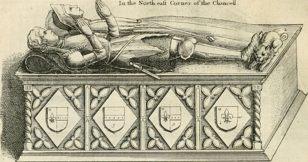 An illustration from The antiquities of Warwickshire illustrated : from records, leiger-books, manuscripts, charters, evidences, tombes, and armes : beautified with maps, prospects, and portraictures, 1656, leaf 737