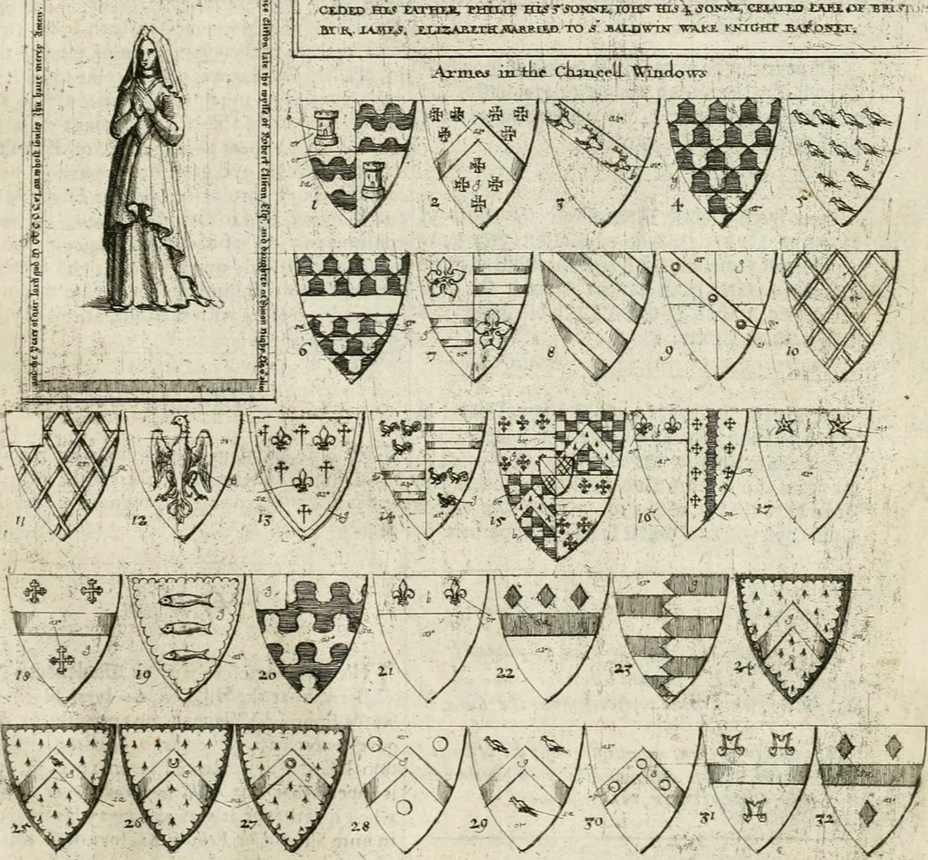 An illustration from The antiquities of Warwickshire illustrated : from records, leiger-books, manuscripts, charters, evidences, tombes, and armes : beautified with maps, prospects, and portraictures, 1656, leaf 738