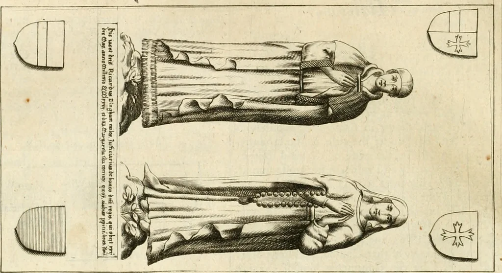 An illustration from The antiquities of Warwickshire illustrated : from records, leiger-books, manuscripts, charters, evidences, tombes, and armes : beautified with maps, prospects, and portraictures, 1656, leaf 759