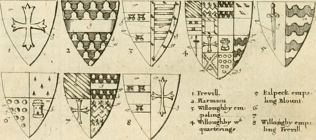 An illustration from The antiquities of Warwickshire illustrated : from records, leiger-books, manuscripts, charters, evidences, tombes, and armes : beautified with maps, prospects, and portraictures, 1656, leaf 759