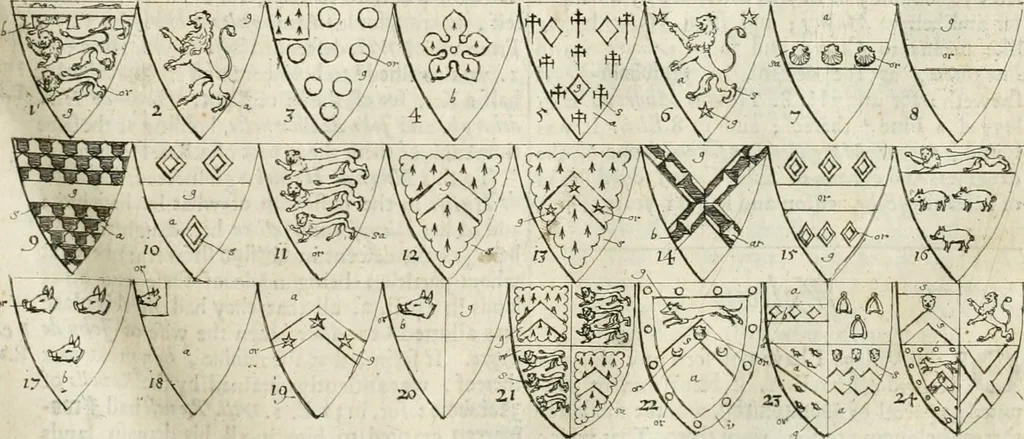 An illustration from The antiquities of Warwickshire illustrated : from records, leiger-books, manuscripts, charters, evidences, tombes, and armes : beautified with maps, prospects, and portraictures, 1656, leaf 76