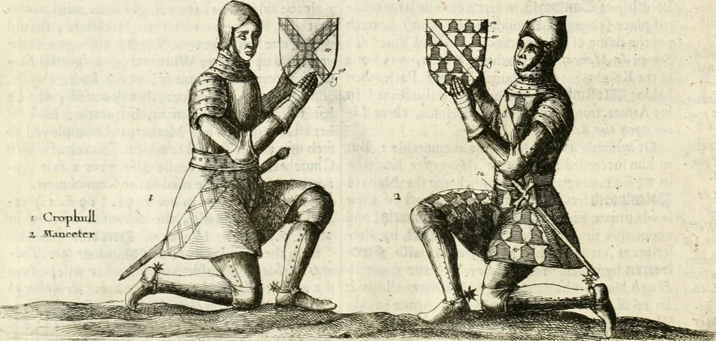 An illustration from The antiquities of Warwickshire illustrated : from records, leiger-books, manuscripts, charters, evidences, tombes, and armes : beautified with maps, prospects, and portraictures, 1656, leaf 777