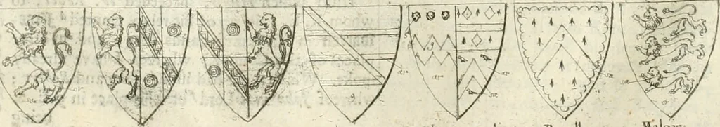 An illustration from The antiquities of Warwickshire illustrated : from records, leiger-books, manuscripts, charters, evidences, tombes, and armes : beautified with maps, prospects, and portraictures, 1656, leaf 79
