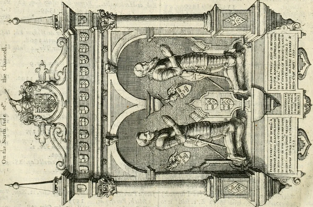 An illustration from The antiquities of Warwickshire illustrated : from records, leiger-books, manuscripts, charters, evidences, tombes, and armes : beautified with maps, prospects, and portraictures, 1656, leaf 791