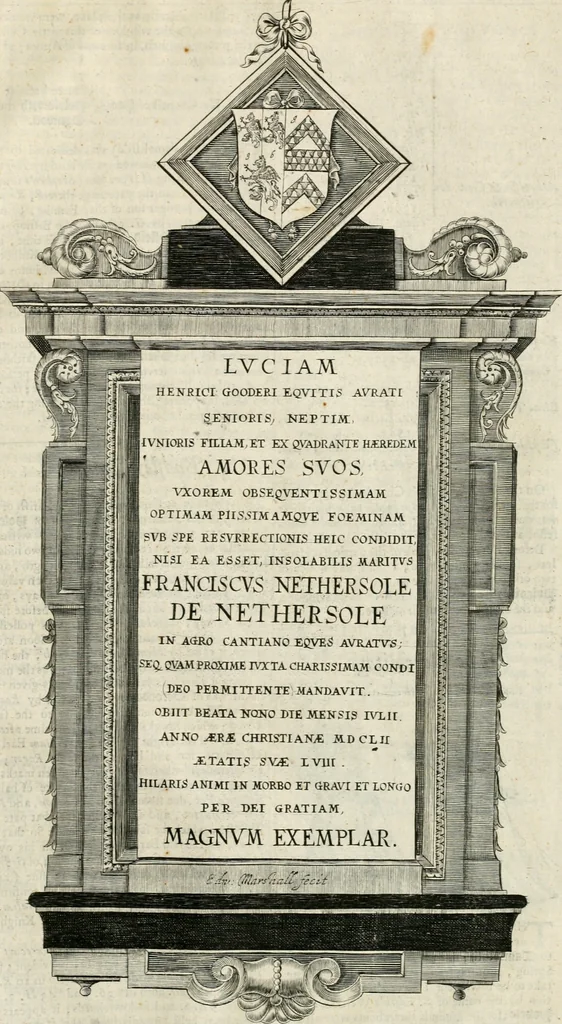 An illustration from The antiquities of Warwickshire illustrated : from records, leiger-books, manuscripts, charters, evidences, tombes, and armes : beautified with maps, prospects, and portraictures, 1656, leaf 806