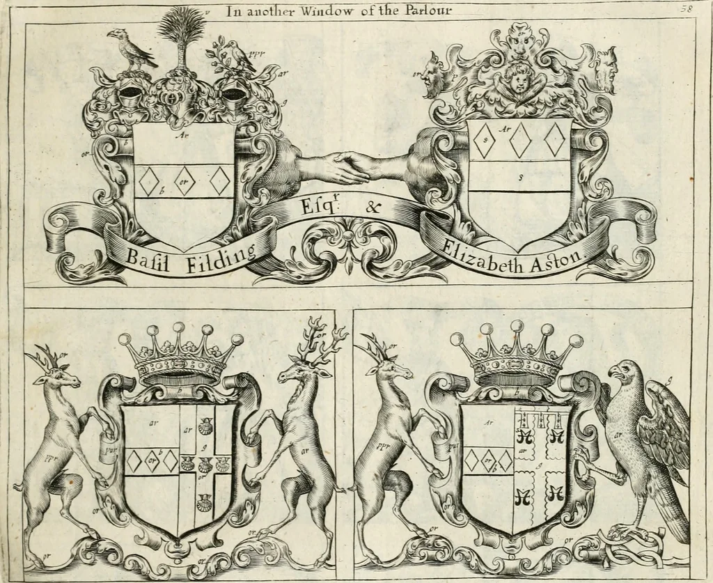 An illustration from The antiquities of Warwickshire illustrated : from records, leiger-books, manuscripts, charters, evidences, tombes, and armes : beautified with maps, prospects, and portraictures, 1656, leaf 82