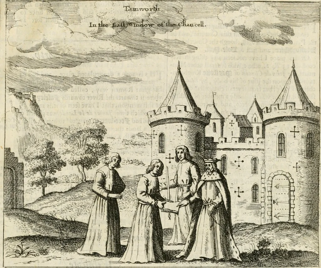 An illustration from The antiquities of Warwickshire illustrated : from records, leiger-books, manuscripts, charters, evidences, tombes, and armes : beautified with maps, prospects, and portraictures, 1656, leaf 824