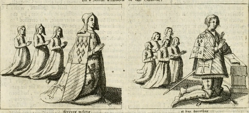 An illustration from The antiquities of Warwickshire illustrated : from records, leiger-books, manuscripts, charters, evidences, tombes, and armes : beautified with maps, prospects, and portraictures, 1656, leaf 824