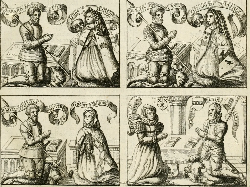 An illustration from The antiquities of Warwickshire illustrated : from records, leiger-books, manuscripts, charters, evidences, tombes, and armes : beautified with maps, prospects, and portraictures, 1656, leaf 84
