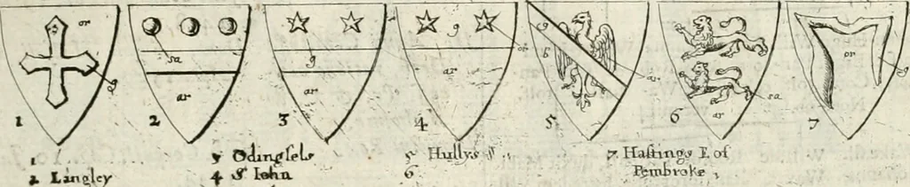 An illustration from The antiquities of Warwickshire illustrated : from records, leiger-books, manuscripts, charters, evidences, tombes, and armes : beautified with maps, prospects, and portraictures, 1656, leaf 88
