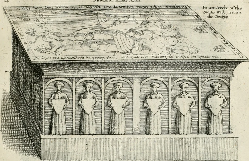 An illustration from The antiquities of Warwickshire illustrated : from records, leiger-books, manuscripts, charters, evidences, tombes, and armes : beautified with maps, prospects, and portraictures, 1656, leaf 90