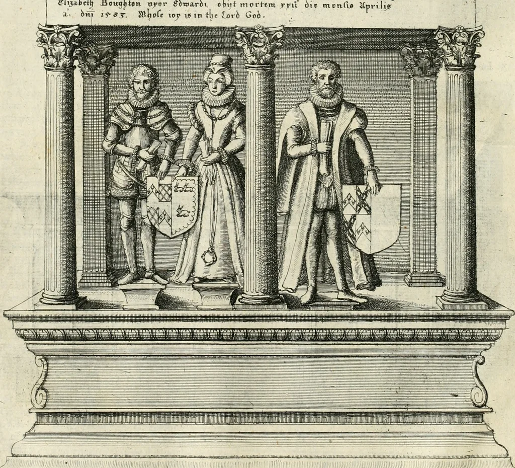 An illustration from The antiquities of Warwickshire illustrated : from records, leiger-books, manuscripts, charters, evidences, tombes, and armes : beautified with maps, prospects, and portraictures, 1656, leaf 91