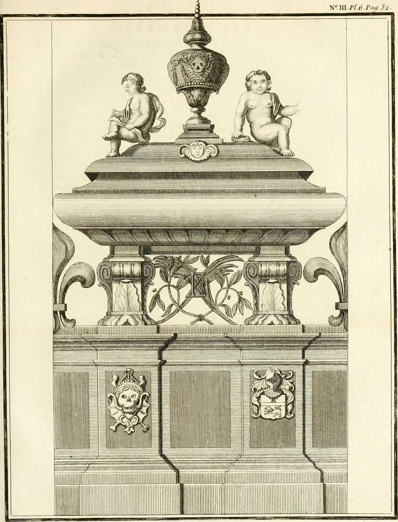 An illustration from Antiquités nationales, ou, Recueil de monumens : pour servir à l'histoire générale et particulière de l'empire françois, tels que tombeaux, inscriptions, statues, vitraux, fresques, etc. : tirés des abbayes, monastères, châteaux, et autres lieux devenus domaines nationaux, 1790, leaf 106