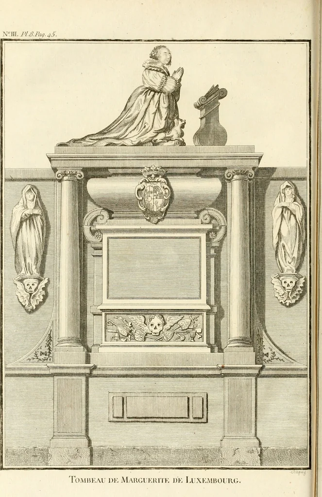 An illustration from Antiquités nationales, ou, Recueil de monumens : pour servir à l'histoire générale et particulière de l'empire françois, tels que tombeaux, inscriptions, statues, vitraux, fresques, etc. : tirés des abbayes, monastères, châteaux, et autres lieux devenus domaines nationaux, 1790, leaf 123