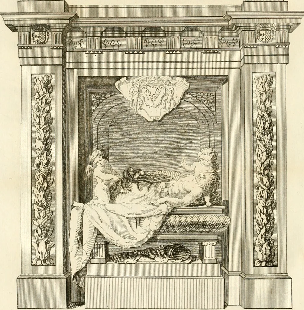 An illustration from Antiquités nationales, ou, Recueil de monumens : pour servir à l'histoire générale et particulière de l'empire françois, tels que tombeaux, inscriptions, statues, vitraux, fresques, etc. : tirés des abbayes, monastères, châteaux, et autres lieux devenus domaines nationaux, 1790, leaf 137