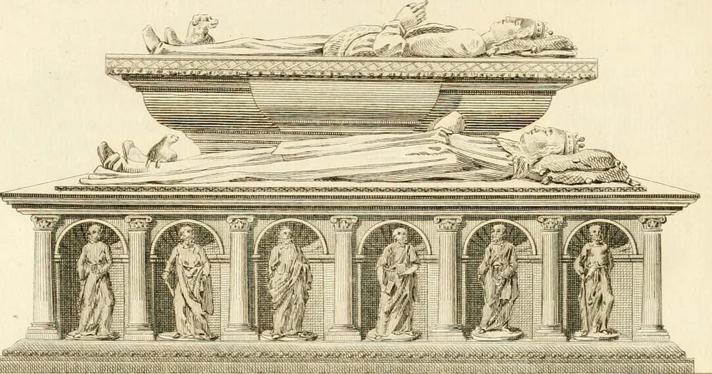 An illustration from Antiquités nationales, ou, Recueil de monumens : pour servir à l'histoire générale et particulière de l'empire françois, tels que tombeaux, inscriptions, statues, vitraux, fresques, etc. : tirés des abbayes, monastères, châteaux, et autres lieux devenus domaines nationaux, 1790, leaf 169