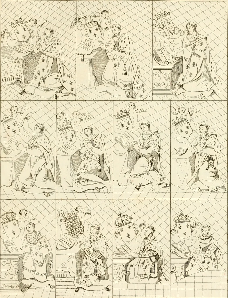 An illustration from Antiquités nationales, ou, Recueil de monumens : pour servir à l'histoire générale et particulière de l'empire françois, tels que tombeaux, inscriptions, statues, vitraux, fresques, etc. : tirés des abbayes, monastères, châteaux, et autres lieux devenus domaines nationaux, 1790, leaf 216
