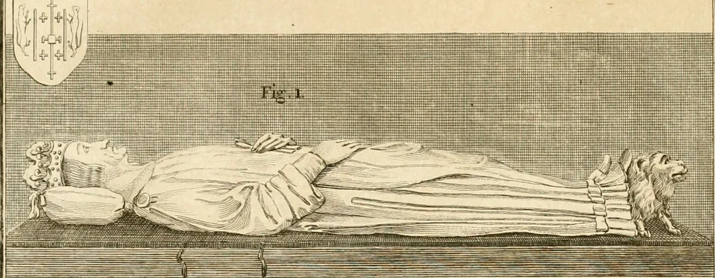 An illustration from Antiquités nationales, ou, Recueil de monumens : pour servir à l'histoire générale et particulière de l'empire françois, tels que tombeaux, inscriptions, statues, vitraux, fresques, etc. : tirés des abbayes, monastères, châteaux, et autres lieux devenus domaines nationaux, 1790, leaf 231