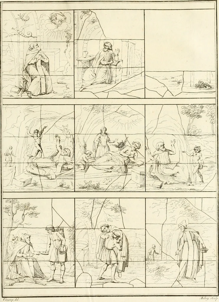An illustration from Antiquités nationales, ou, Recueil de monumens : pour servir à l'histoire générale et particulière de l'empire françois, tels que tombeaux, inscriptions, statues, vitraux, fresques, etc. : tirés des abbayes, monastères, châteaux, et autres lieux devenus domaines nationaux, 1790, leaf 308