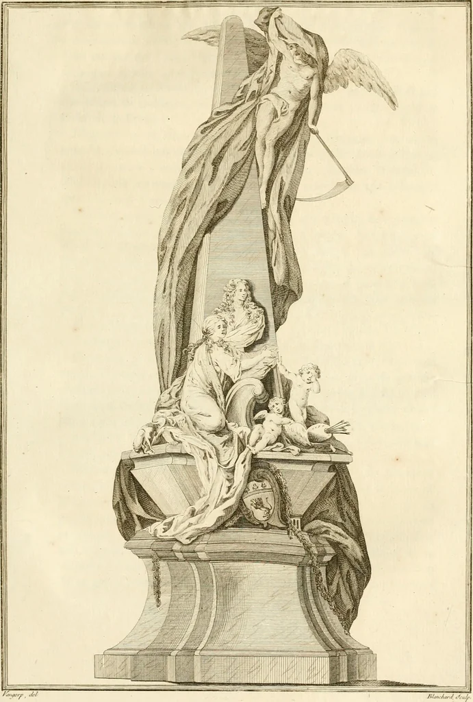 An illustration from Antiquités nationales, ou, Recueil de monumens : pour servir à l'histoire générale et particulière de l'empire françois, tels que tombeaux, inscriptions, statues, vitraux, fresques, etc. : tirés des abbayes, monastères, châteaux, et autres lieux devenus domaines nationaux, 1790, leaf 336