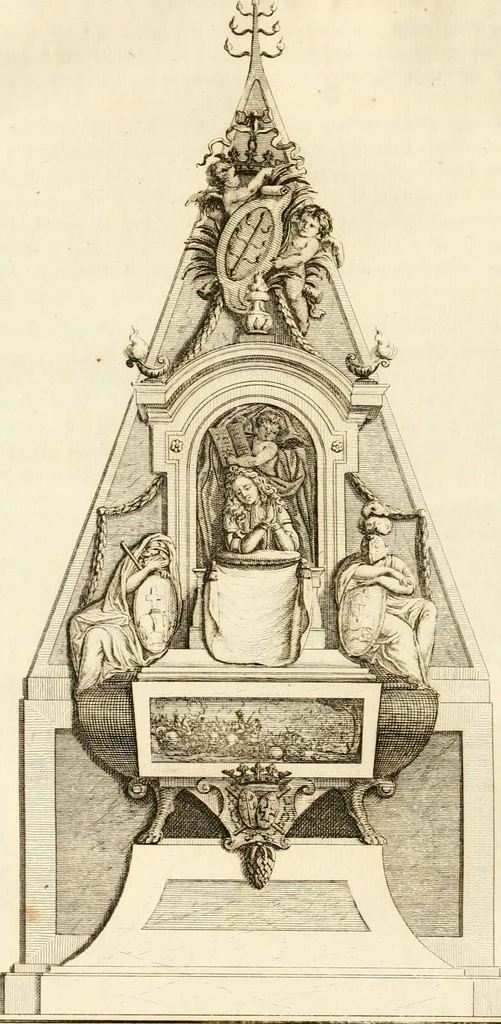 An illustration from Antiquités nationales, ou, Recueil de monumens : pour servir à l'histoire générale et particulière de l'empire françois, tels que tombeaux, inscriptions, statues, vitraux, fresques, etc. : tirés des abbayes, monastères, châteaux, et autres lieux devenus domaines nationaux, 1790, leaf 341