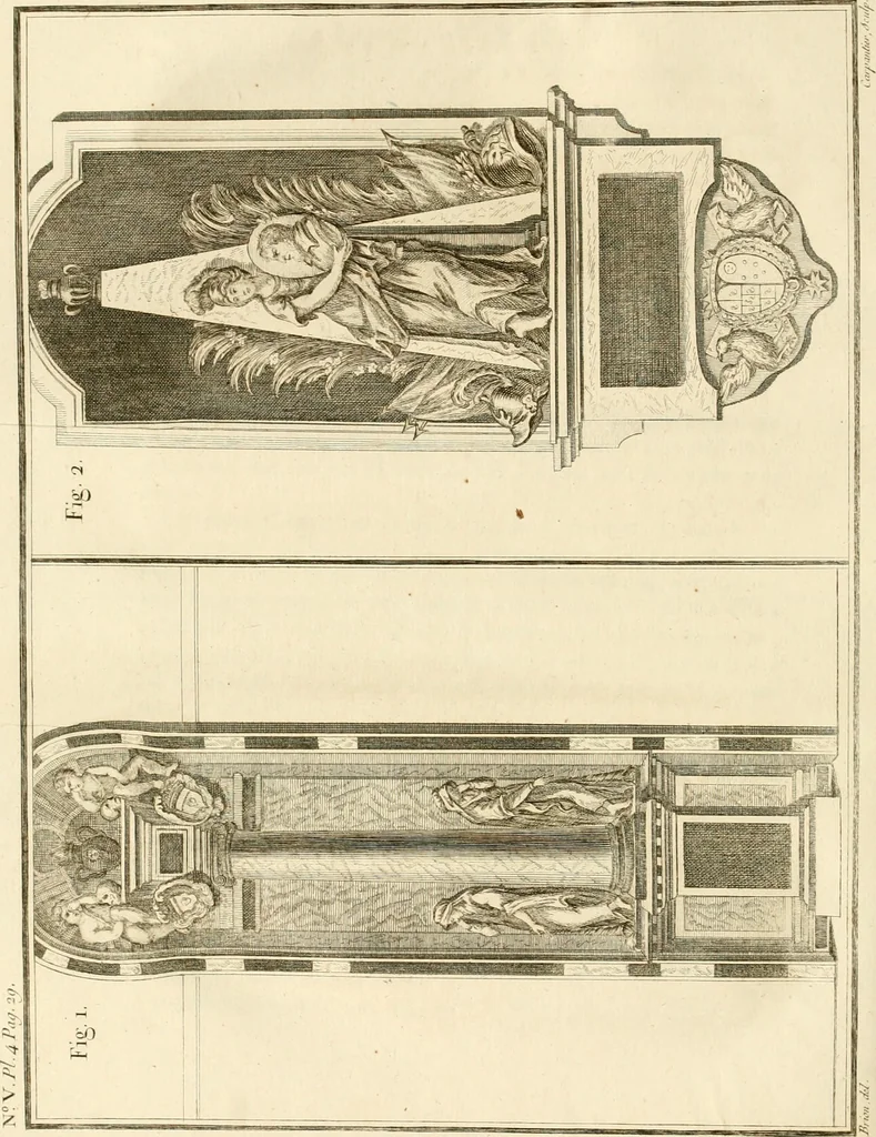 An illustration from Antiquités nationales, ou, Recueil de monumens : pour servir à l'histoire générale et particulière de l'empire françois, tels que tombeaux, inscriptions, statues, vitraux, fresques, etc. : tirés des abbayes, monastères, châteaux, et autres lieux devenus domaines nationaux, 1790, leaf 407