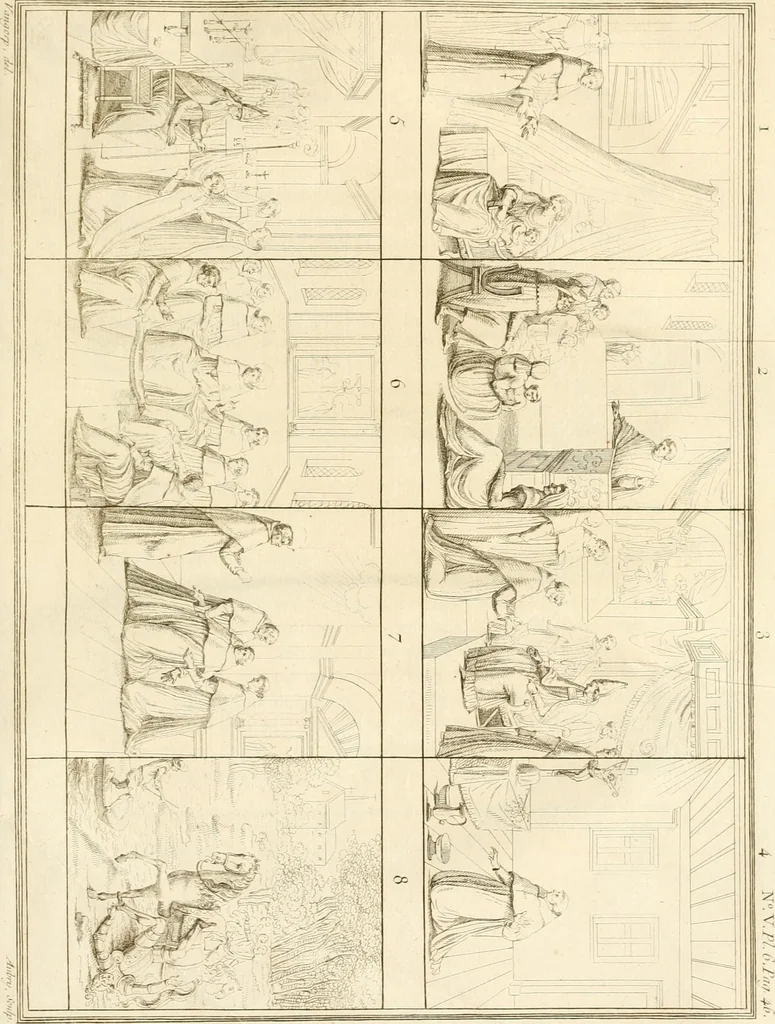 An illustration from Antiquités nationales, ou, Recueil de monumens : pour servir à l'histoire générale et particulière de l'empire françois, tels que tombeaux, inscriptions, statues, vitraux, fresques, etc. : tirés des abbayes, monastères, châteaux, et autres lieux devenus domaines nationaux, 1790, leaf 428