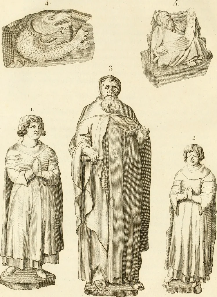 An illustration from Antiquités nationales, ou, Recueil de monumens : pour servir à l'histoire générale et particulière de l'empire françois, tels que tombeaux, inscriptions, statues, vitraux, fresques, etc. : tirés des abbayes, monastères, châteaux, et autres lieux devenus domaines nationaux, 1790, leaf 45