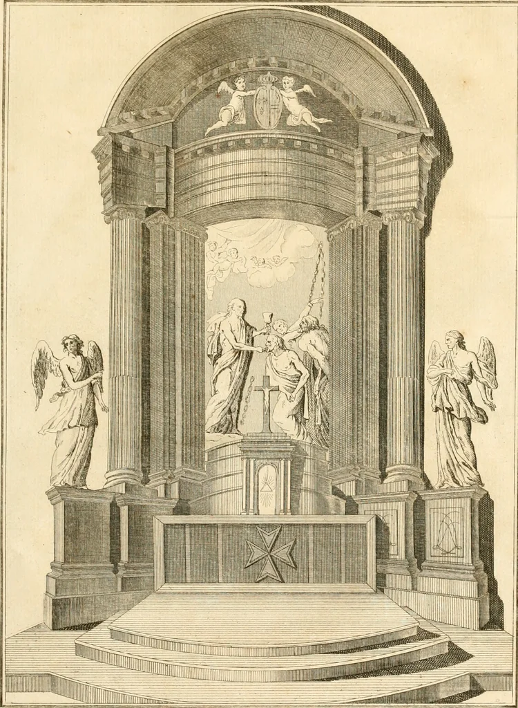 An illustration from Antiquités nationales, ou, Recueil de monumens : pour servir à l'histoire générale et particulière de l'empire françois, tels que tombeaux, inscriptions, statues, vitraux, fresques, etc. : tirés des abbayes, monastères, châteaux, et autres lieux devenus domaines nationaux, 1790, leaf 494