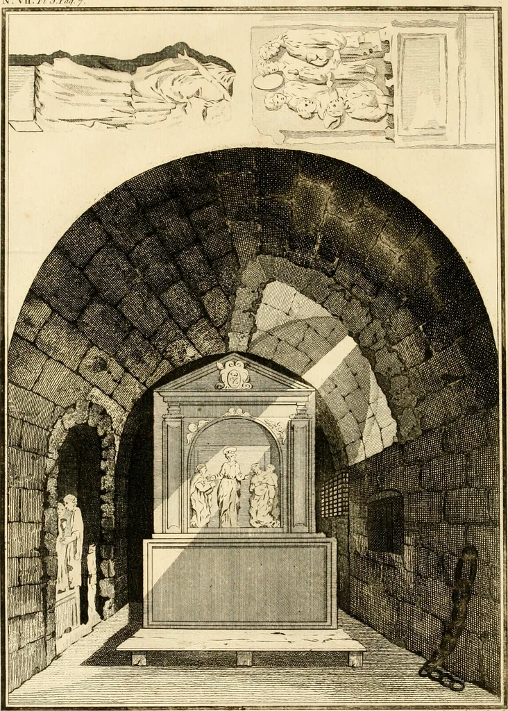 An illustration from Antiquités nationales, ou, Recueil de monumens : pour servir à l'histoire générale et particulière de l'empire françois, tels que tombeaux, inscriptions, statues, vitraux, fresques, etc. : tirés des abbayes, monastères, châteaux, et autres lieux devenus domaines nationaux, 1790, leaf 497