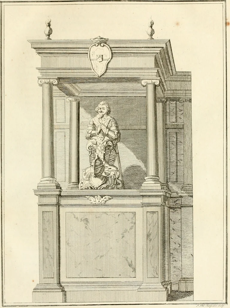 An illustration from Antiquités nationales, ou, Recueil de monumens : pour servir à l'histoire générale et particulière de l'empire françois, tels que tombeaux, inscriptions, statues, vitraux, fresques, etc. : tirés des abbayes, monastères, châteaux, et autres lieux devenus domaines nationaux, 1790, leaf 96