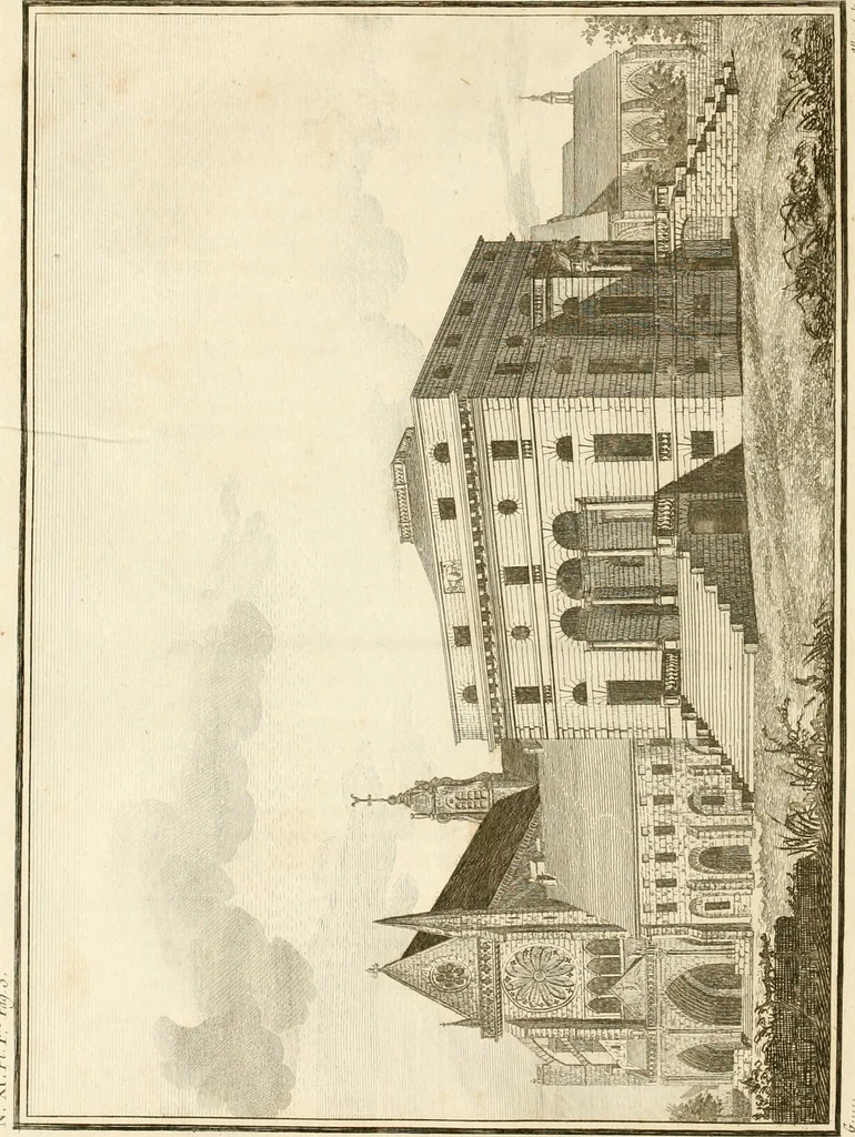 An illustration from Antiquités nationales, ou, Recueil de monumens : pour servir à l'histoire générale et particulière de l'empire françois, tels que tombeaux, inscriptions, statues, vitraux, fresques, etc. : tirés des abbayes, monastères, châteaux, et autres lieux devenus domaines nationaux, 1790, leaf 127