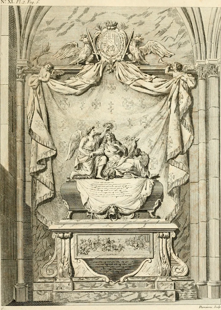 An illustration from Antiquités nationales, ou, Recueil de monumens : pour servir à l'histoire générale et particulière de l'empire françois, tels que tombeaux, inscriptions, statues, vitraux, fresques, etc. : tirés des abbayes, monastères, châteaux, et autres lieux devenus domaines nationaux, 1790, leaf 130
