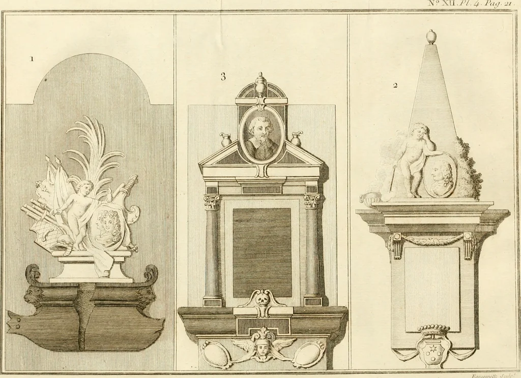 An illustration from Antiquités nationales, ou, Recueil de monumens : pour servir à l'histoire générale et particulière de l'empire françois, tels que tombeaux, inscriptions, statues, vitraux, fresques, etc. : tirés des abbayes, monastères, châteaux, et autres lieux devenus domaines nationaux, 1790, leaf 179
