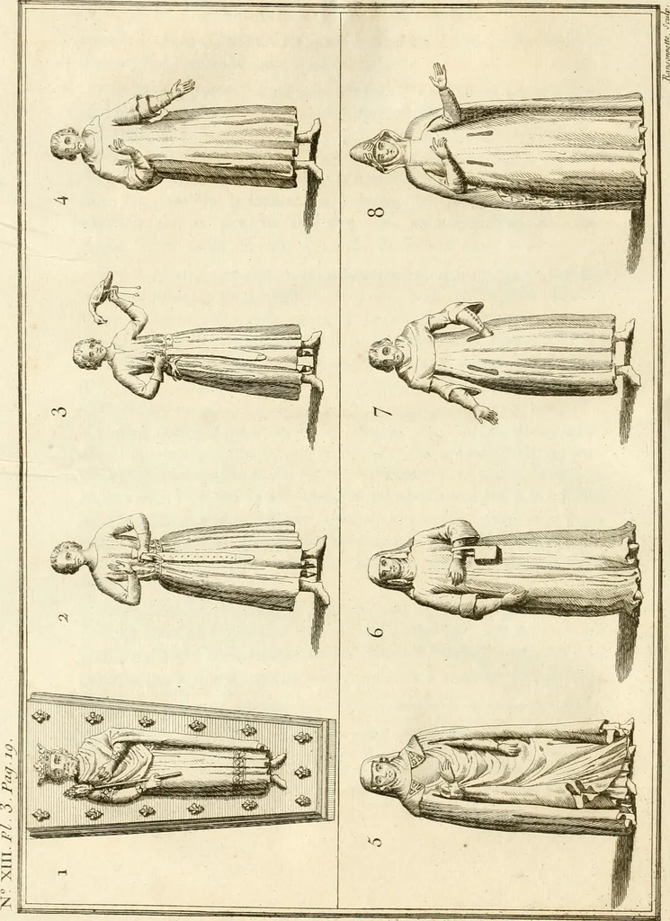 An illustration from Antiquités nationales, ou, Recueil de monumens : pour servir à l'histoire générale et particulière de l'empire françois, tels que tombeaux, inscriptions, statues, vitraux, fresques, etc. : tirés des abbayes, monastères, châteaux, et autres lieux devenus domaines nationaux, 1790, leaf 219