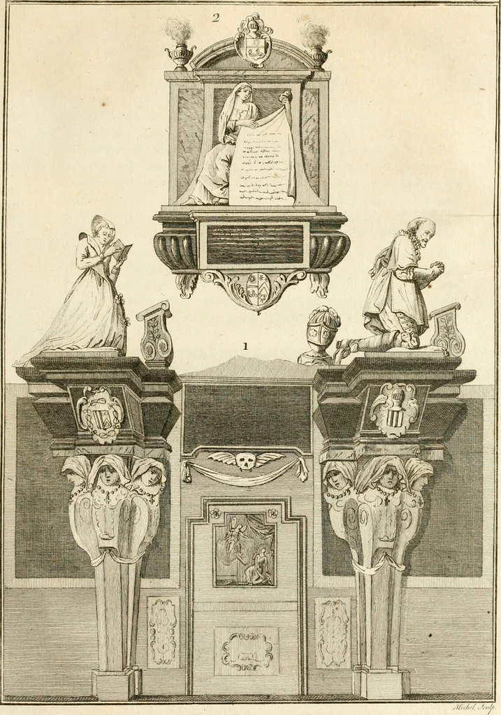 An illustration from Antiquités nationales, ou, Recueil de monumens : pour servir à l'histoire générale et particulière de l'empire françois, tels que tombeaux, inscriptions, statues, vitraux, fresques, etc. : tirés des abbayes, monastères, châteaux, et autres lieux devenus domaines nationaux, 1790, leaf 246