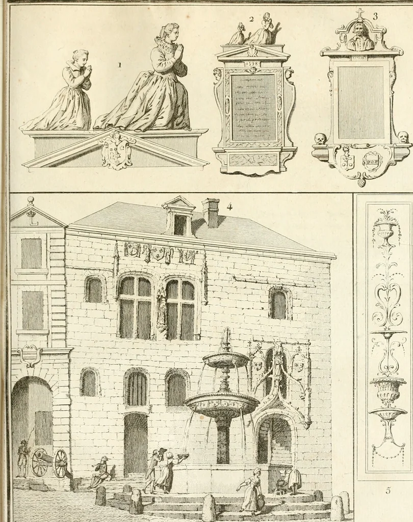 An illustration from Antiquités nationales, ou, Recueil de monumens : pour servir à l'histoire générale et particulière de l'empire françois, tels que tombeaux, inscriptions, statues, vitraux, fresques, etc. : tirés des abbayes, monastères, châteaux, et autres lieux devenus domaines nationaux, 1790, leaf 364