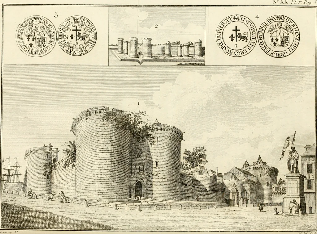 An illustration from Antiquités nationales, ou, Recueil de monumens : pour servir à l'histoire générale et particulière de l'empire françois, tels que tombeaux, inscriptions, statues, vitraux, fresques, etc. : tirés des abbayes, monastères, châteaux, et autres lieux devenus domaines nationaux, 1790, leaf 379