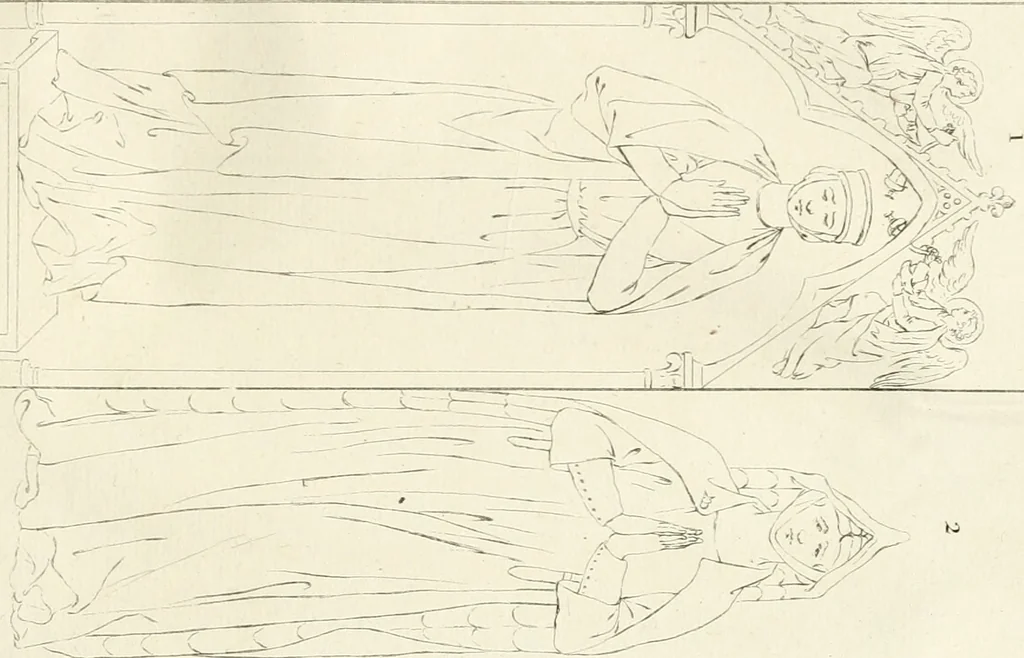 An illustration from Antiquités nationales, ou, Recueil de monumens : pour servir à l'histoire générale et particulière de l'empire françois, tels que tombeaux, inscriptions, statues, vitraux, fresques, etc. : tirés des abbayes, monastères, châteaux, et autres lieux devenus domaines nationaux, 1790, leaf 416