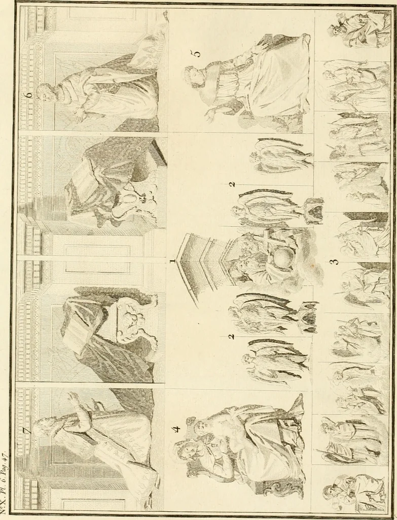 An illustration from Antiquités nationales, ou, Recueil de monumens : pour servir à l'histoire générale et particulière de l'empire françois, tels que tombeaux, inscriptions, statues, vitraux, fresques, etc. : tirés des abbayes, monastères, châteaux, et autres lieux devenus domaines nationaux, 1790, leaf 73