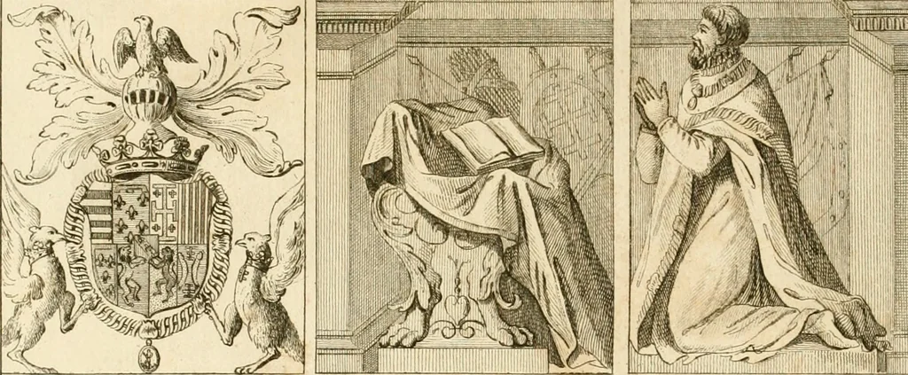An illustration from Antiquités nationales, ou, Recueil de monumens : pour servir à l'histoire générale et particulière de l'empire françois, tels que tombeaux, inscriptions, statues, vitraux, fresques, etc. : tirés des abbayes, monastères, châteaux, et autres lieux devenus domaines nationaux, 1790, leaf 91