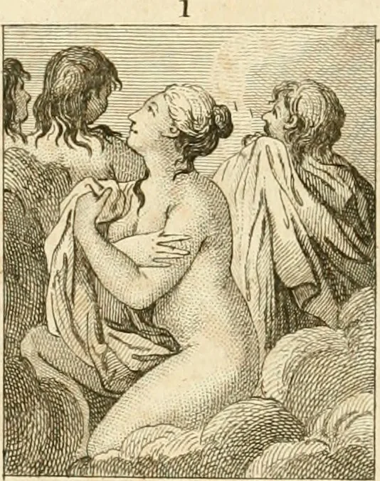 An illustration from Antiquités nationales, ou, Recueil de monumens : pour servir à l'histoire générale et particulière de l'empire françois, tels que tombeaux, inscriptions, statues, vitraux, fresques, etc. : tirés des abbayes, monastères, châteaux, et autres lieux devenus domaines nationaux, 1790, leaf 91
